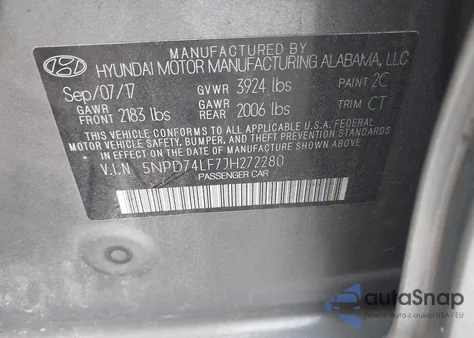 2018 Hyundai Elantra Se from USA, damaged, VIN 5NPD74LF7JH272280